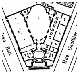 Plan de la bibliothèque universitaire de Lille inaugurée en 1907 Lille et la région du Nord en 1909, t. 1, Lille : L. Danel, 1909. p. 811.