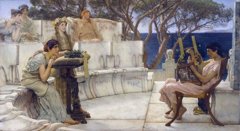 Alcée et Sappho (Source : http://commons.wikimedia.org/wiki/File:Sappho_and_Alcaeus,_by_Lawrence_Alma-Tadema.jpg)